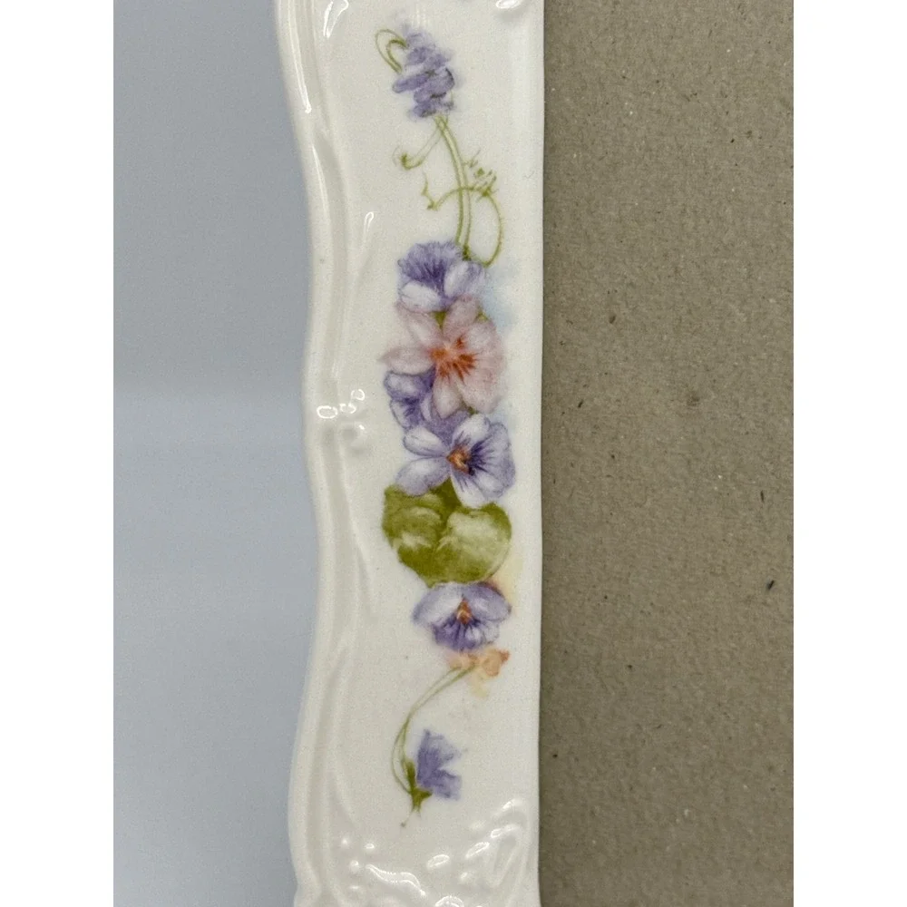 Burnes of Boston Ceramic Picture Frame Purple Floral Scalloped 6.5x4.5 photo
